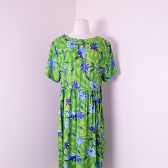 80's Babydoll Floral Dress Maxi Short Sleeve Waist Tie Long Floor Length - Picture 2 of 14